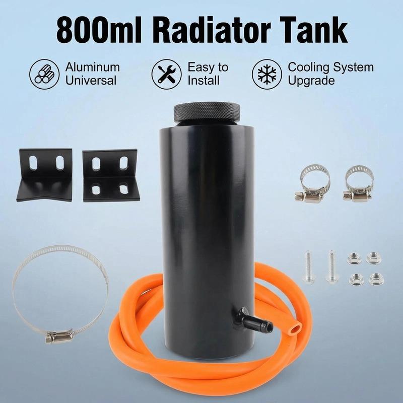Aluminum Universal Radiator Coolant Tank 800ml, Expansion Overflow Reservoir, Cooling System, Easy to Install