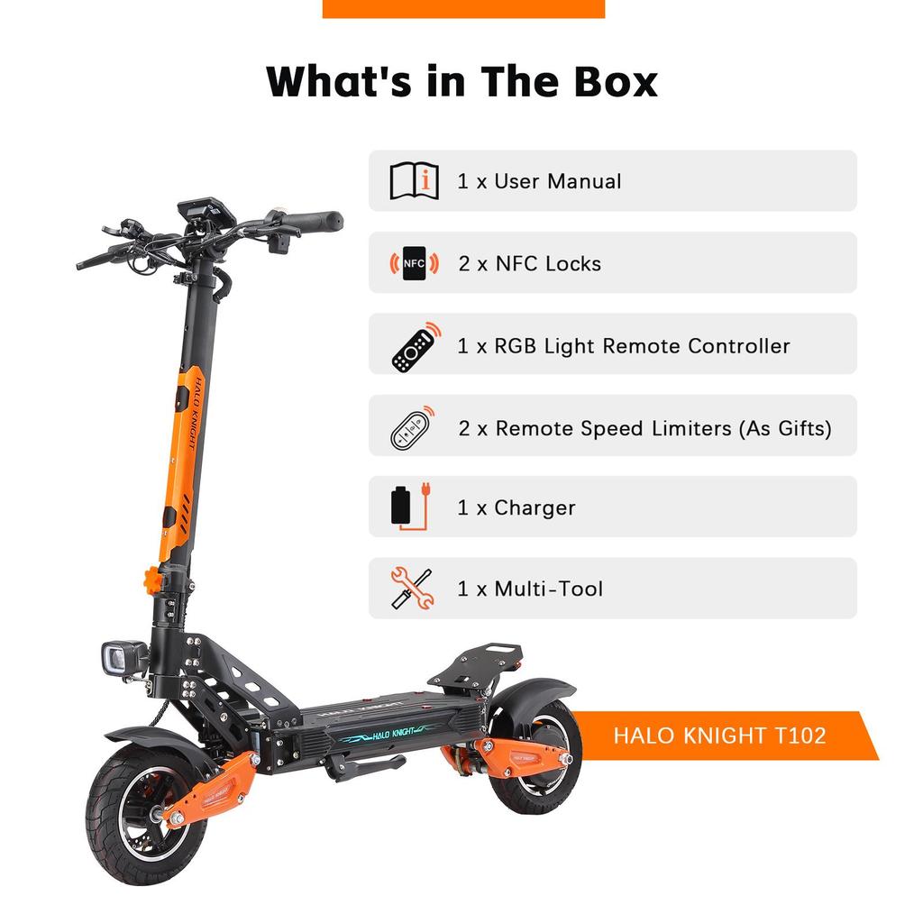 Halo Knight T102 Electric Scooter 10 Inch Tires 1200W Motor 52V21Ah Battery 50km/h Max Speed 45km Max Range Dual Suspensions