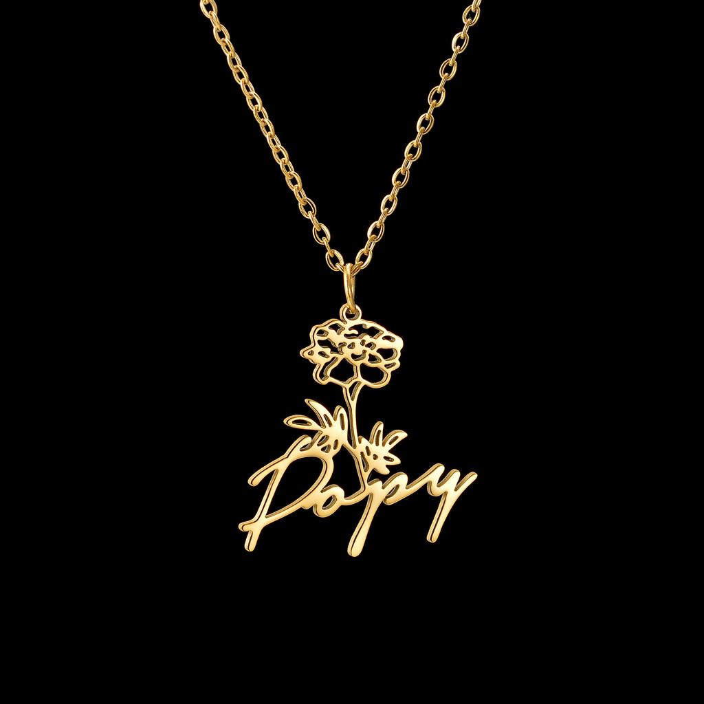 Atoztide Custom Name Necklace for Women Personalized Birth Month Flowers Stainless Steel Jewelry Choker Chain Birthday Gifts