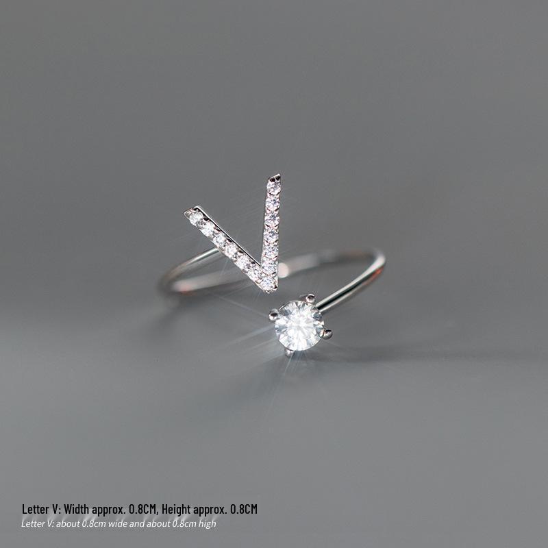 Women's Alphabet Rings: Unique Japanese and Korean Style, Plain Band, Open Design for Index Finger.