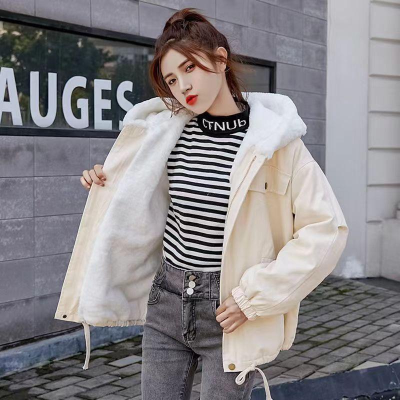 Women's Autumn/Winter Fleece-Lined Thickened Korean-Style Loose, Versatile, Casual and Stylish Lamb Wool Student Cotton Coat