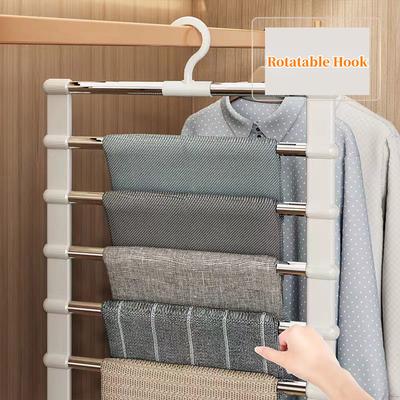 קולב מכנסיים מנירוסטה מתקפל קסם למחסכון במקום בארון קולבי סולם מארגן לארון