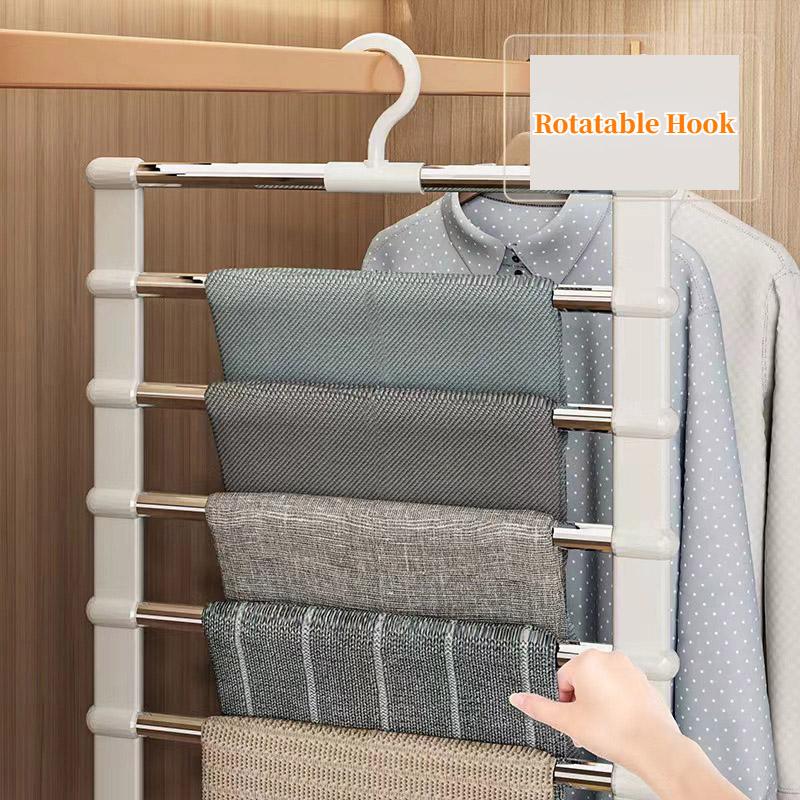 Stainless Steel Pants Hanger Magic Foldable Trouser Rack For Save Wardrobe Space Ladder Hangers Closet Organizer