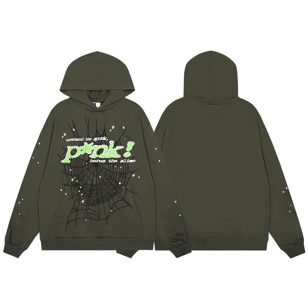 Spider Web Foam Letter Print Terry Cloth Hoodie for Men & Couples