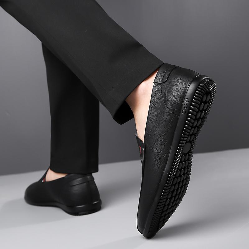 Leather Shoes Comfortable All-Season Footwear Men'S Slip-On Driving Shoes Soft Upper Casual Round Toe Low Heel Fashionable