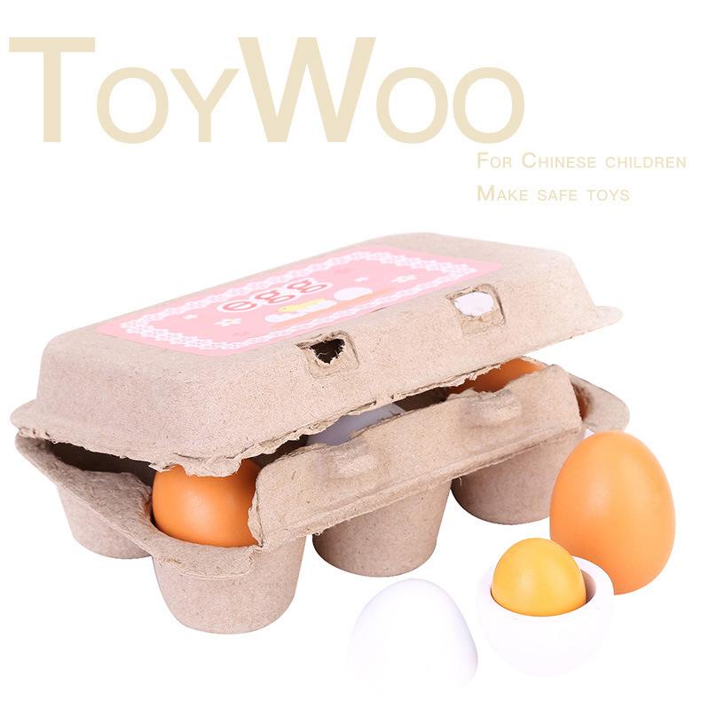 6 Pieces Set Wooden Artificial Eggs DIY Toy Wooden House Kitchen Early Education Food Toys For Children