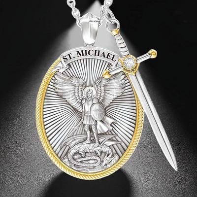 Collana con Pendente a Croce di San Michele Spada Hip-Hop Europea e Americana Unisex