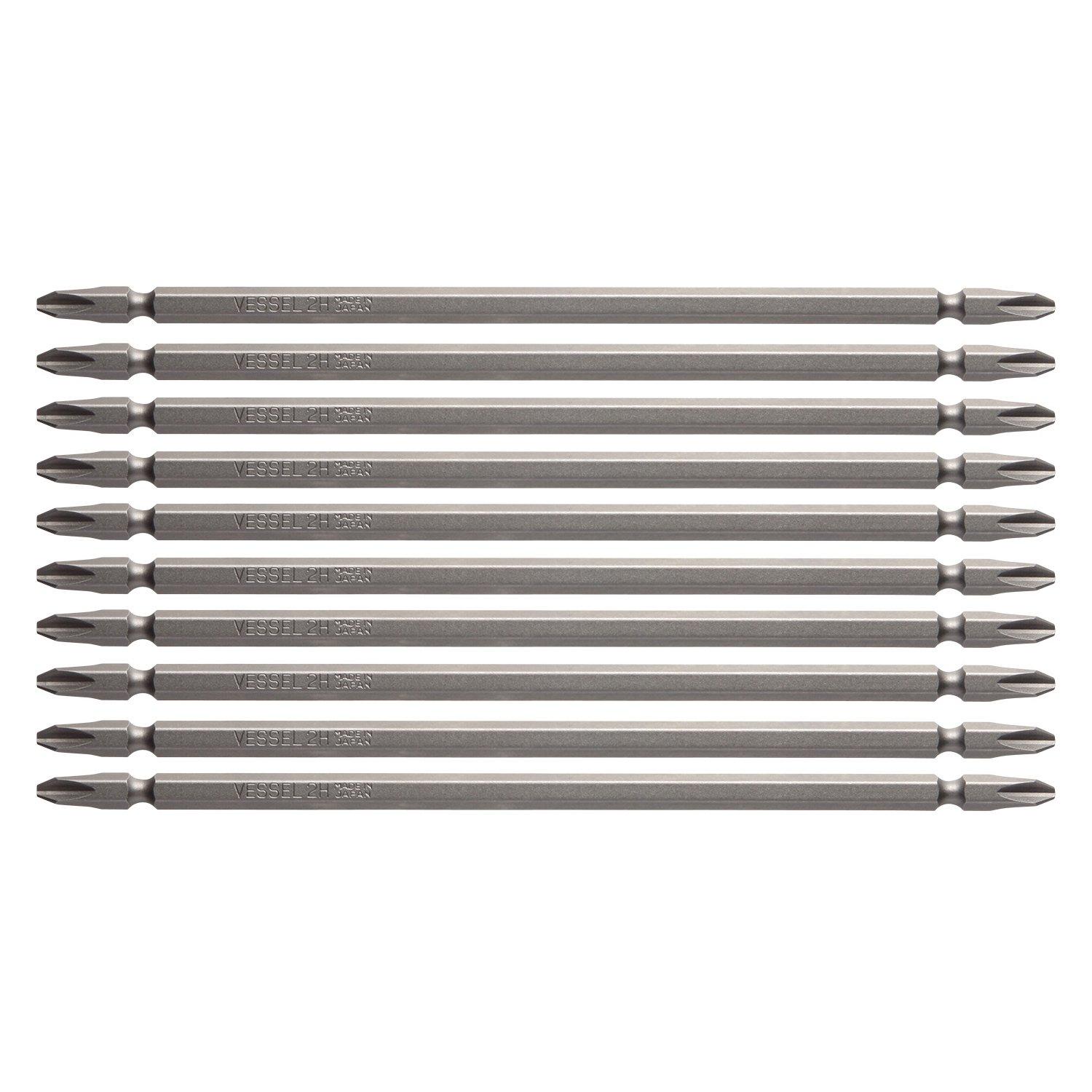 

VESSEL Bits for Electric x H B36 ZP Double-Ended Screwdrivers, +2 150mm, 10-Piece Set, Hardness (High Hardness),