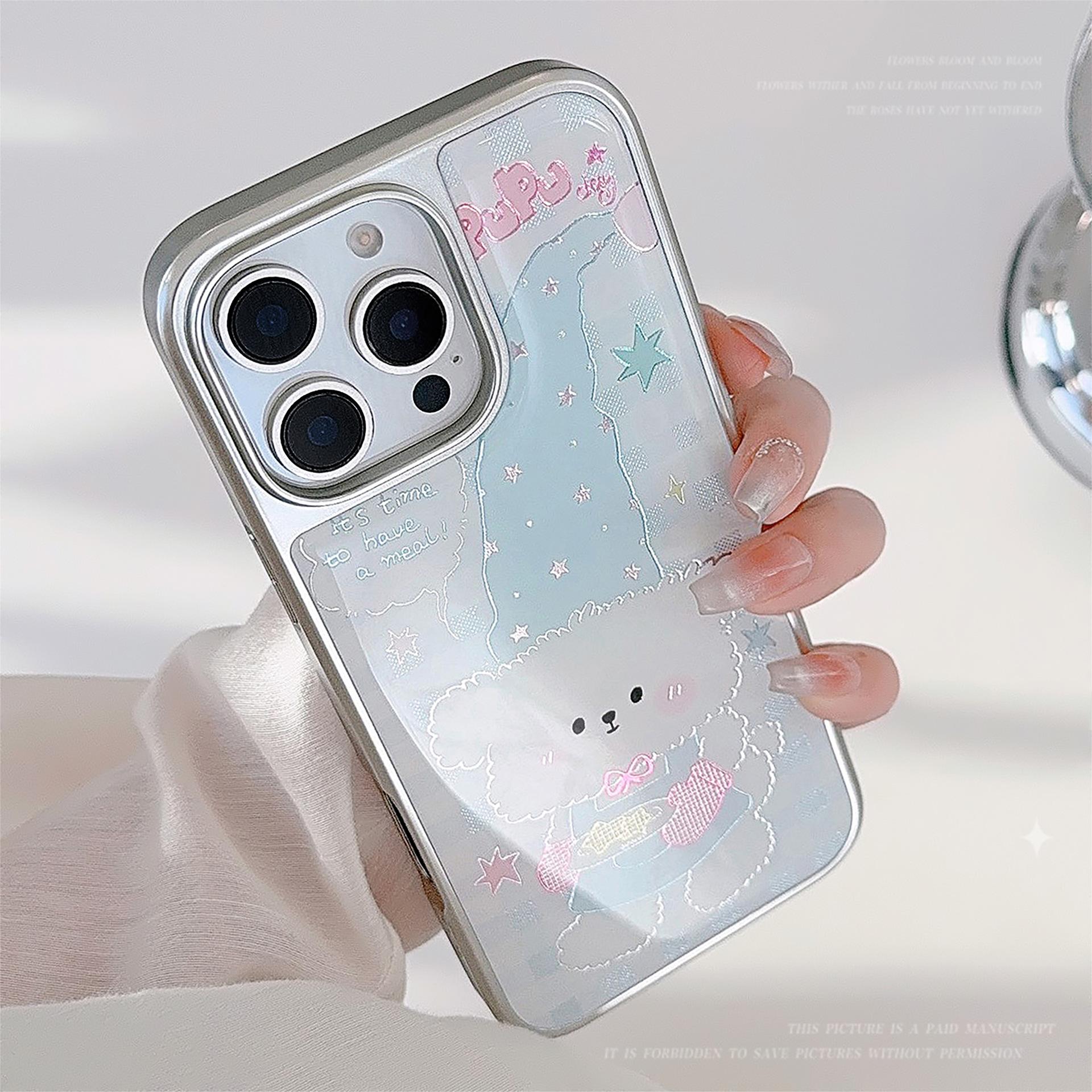 

Gilded Iphone16 Mobile Phone Case 15promax Plaid Cartoon Puppy 14 Apple 13 Drop Glue 12 Suitable for Huawei 16promax