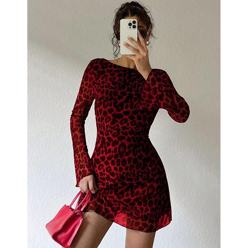 

Модное облегающее платье с вырезом-лодочкой и леопардовым принтом, сексуальное женское платье с высокой талией, элегантное повседневное платье с длинным рукавом, летнее винтажное вечернее платье 25889 M красный