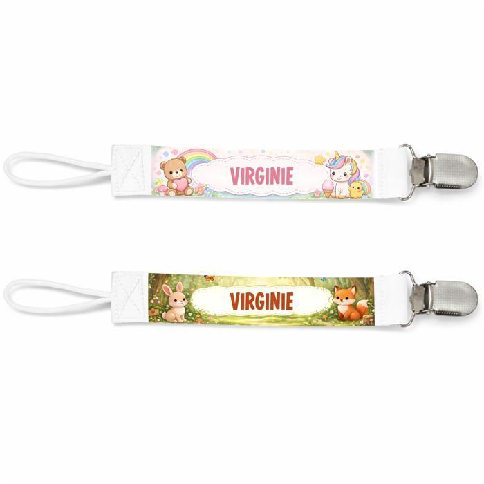 Planetee Lot de 2 Attaches Tétine pour Virginie Animaux Mignons - Attache Sucette Personnalisée Bébé Fille Cadeau Naissance