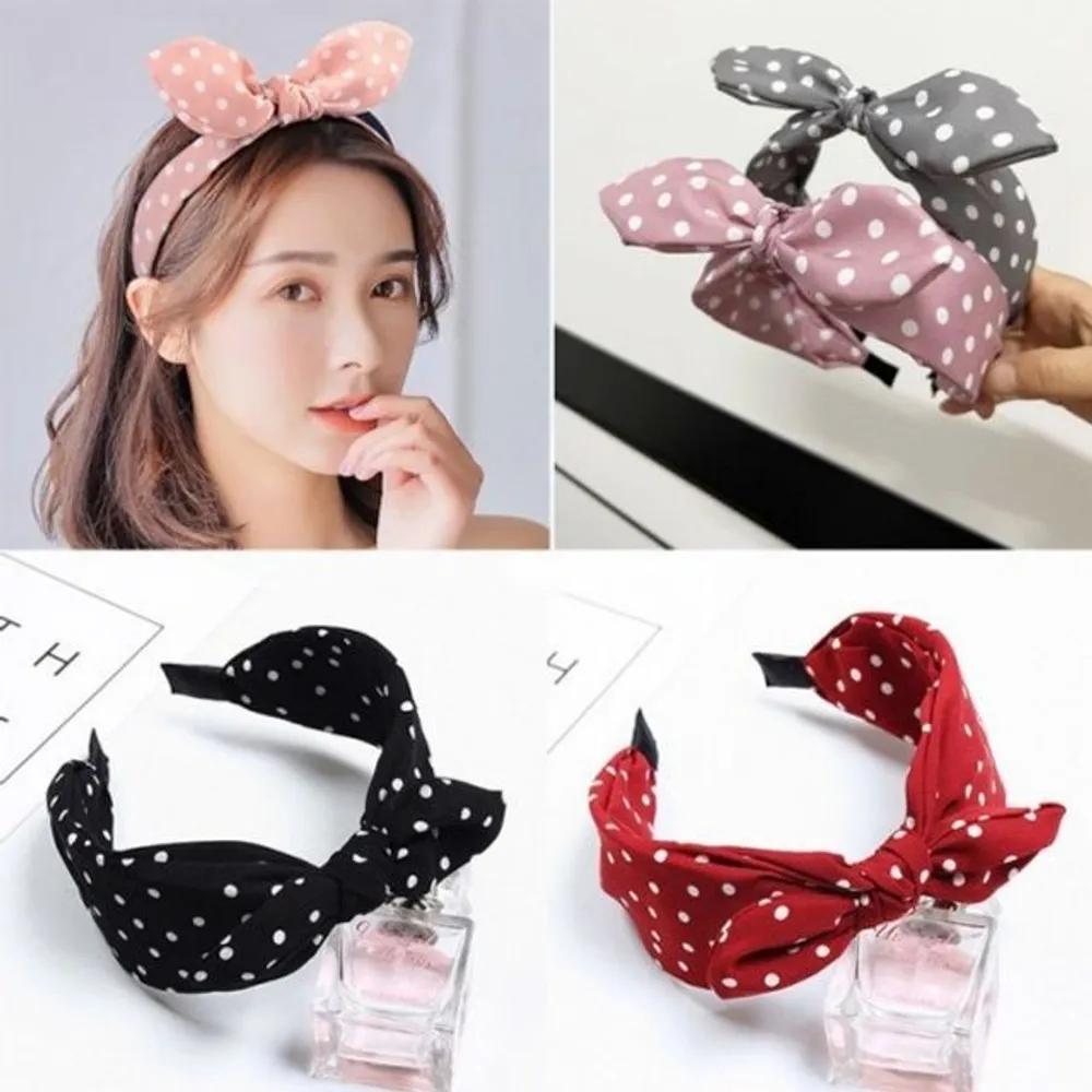 Face wash headband, wide cotton hairband, ribbon, cute rabbit headband black