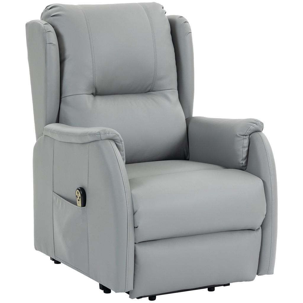 Reclining Lift Chair With Dual Motor In Faux Leather Light Gray