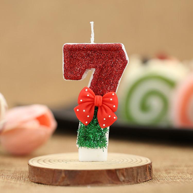 1PC Fashion Red Bow Party Supplies 0-9 Number Cake Decor Christmas Theme Birthday Candles