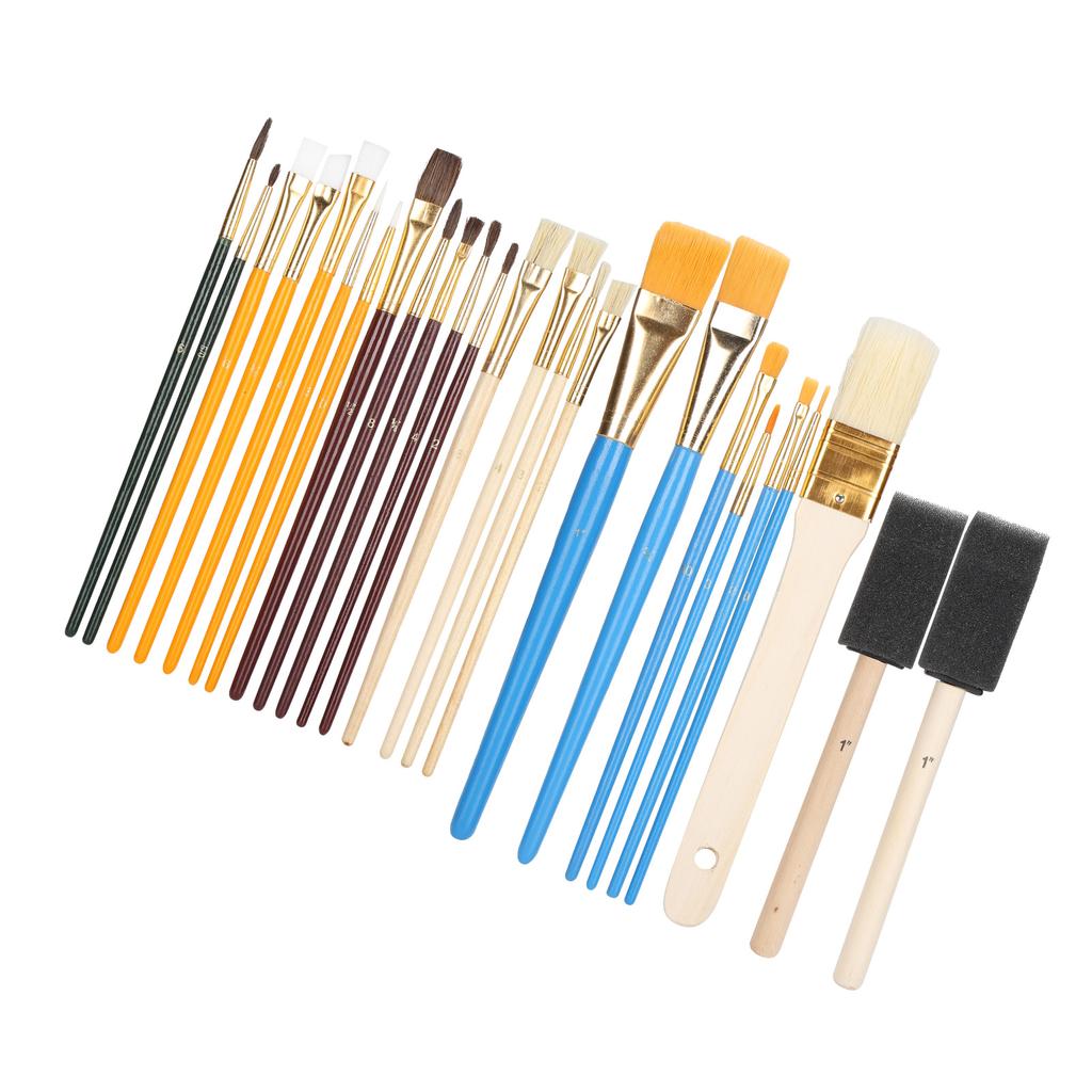 25pcs Paint Brush Set Oil Watercolor Acrylic Painting Brush Wood Handle Drawing Brush Kit