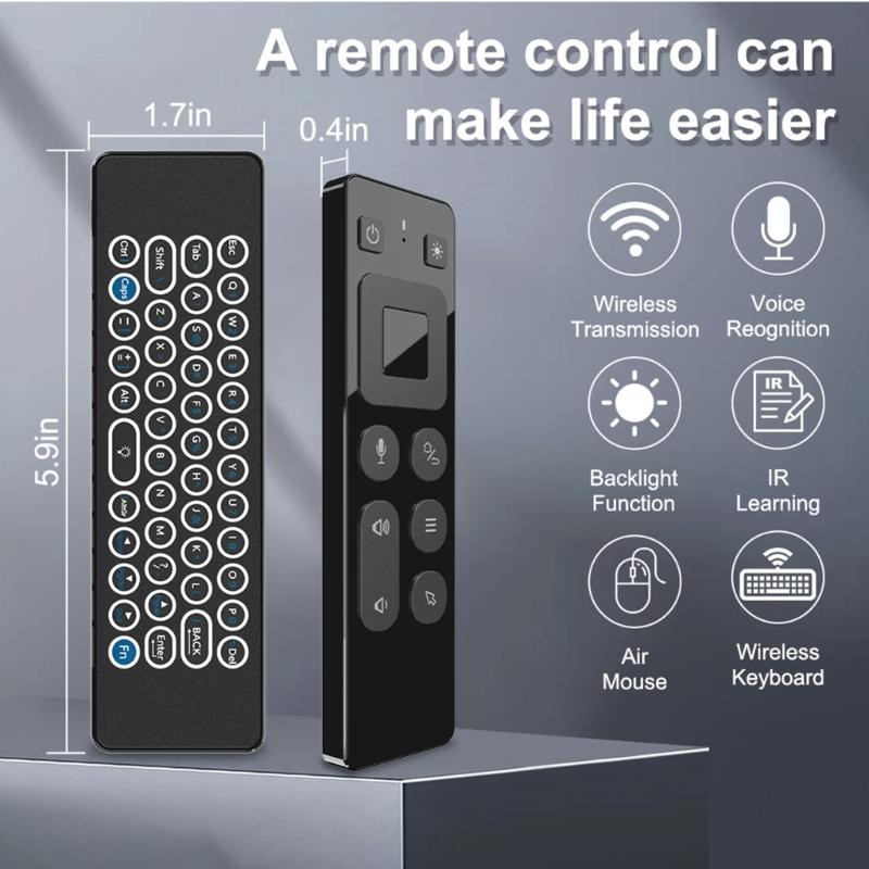 2 In 1 Air Mouse Voice Control RGB Backlit 2.4G Wireless Air Mouse Remote Control with 6-axis Gyroscope USB Receiver