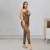 Women Jumpsuit Halter Neck Hollow Out Fishnet Backless Sleeveless Slim Fit Nightwear Open Crotch See-through Seductive Bodysuit for Bedroom Honeymoon