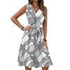 Women's Spring And Summer Casual V-Neck Sleeveless Waist Floral Print Midi Dress