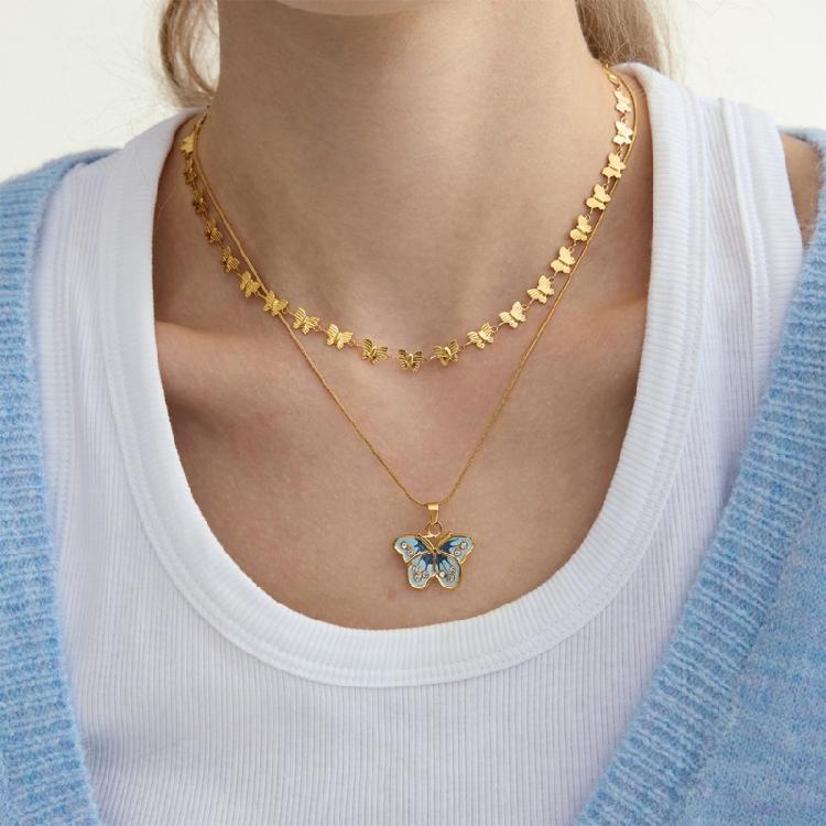 Glossy Butterfly Motifs Necklace Sturdy Stainless Steel Design Seamlessly Transitions From Office To Party