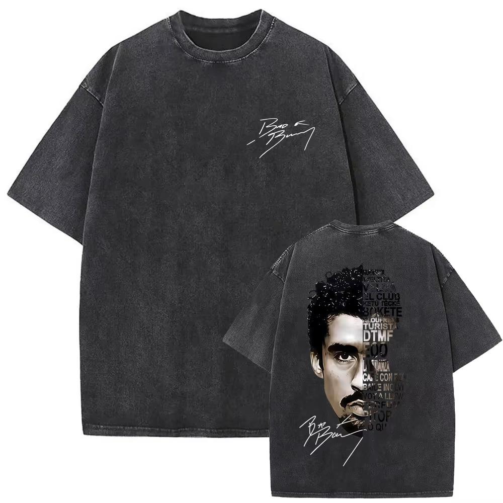Camiseta Gráfica Bad Bunny Un Verano Sin Ti Vintage Lavada Moda Masculina Oversize Streetwear Femenina Camisetas de Algodón de Alta Calidad