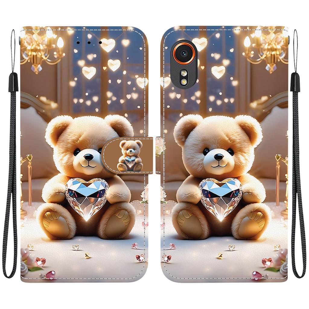 Handmade PU Leather Flip Case for Samsung Galaxy XCover7 (SM-G556B/G556BU1)- Anti-Slip Shockproof Cover with Wrist Strap & Heart/Rose Cat Designs