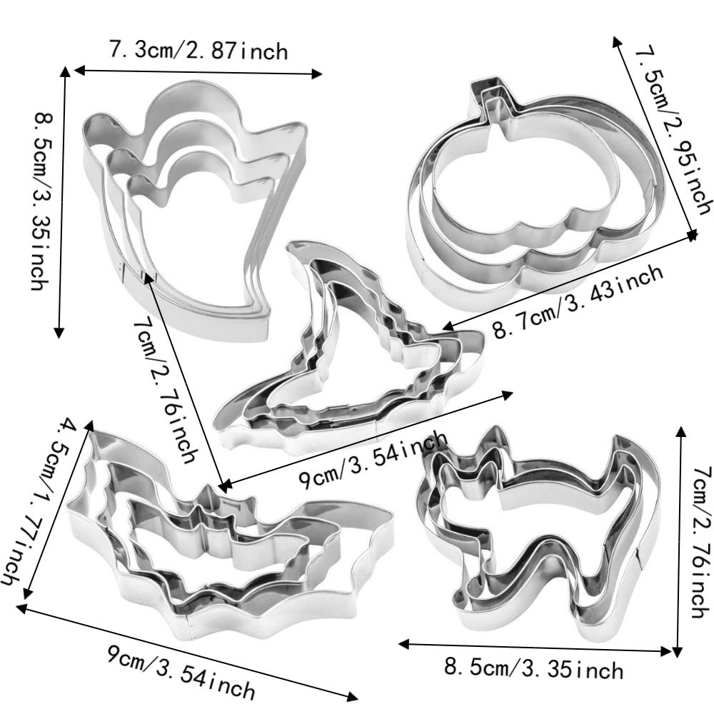 15PCS/SET 3D Halloween Cookie Cutter Set Smooth Edges Pumpkin Cookie Cutter Fondant Decorating