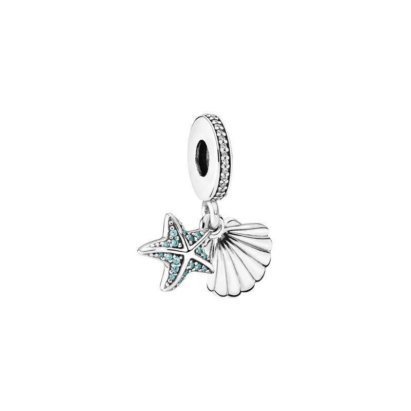 Pandora Starfish and Shell 925 Silver Pendant Women s Silver 792076CZF серебряный