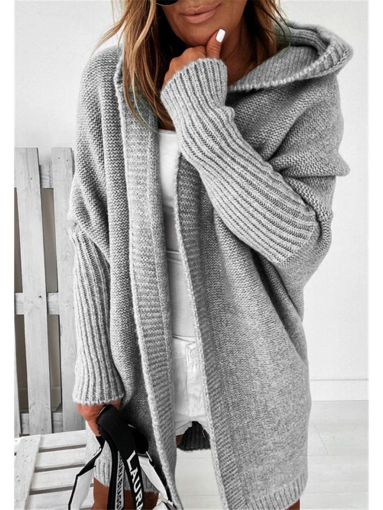 2025 Purple Batwing Knit Hoodie - Women's Loose-Fit Temperament Commuter Sweater Coat