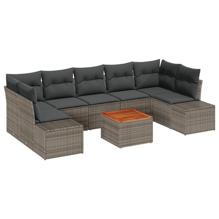 VidaXL Ensemble de canapés de jardin 8 pièces avec coussins Gris Poly Rotin 3347923