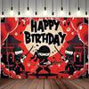 1 pz Banner di Poliestere Ninja Warrior per Compleanno - Figure di Samurai palloncini rossi e testo "Buon Compleanno" decorazioni per compleanno