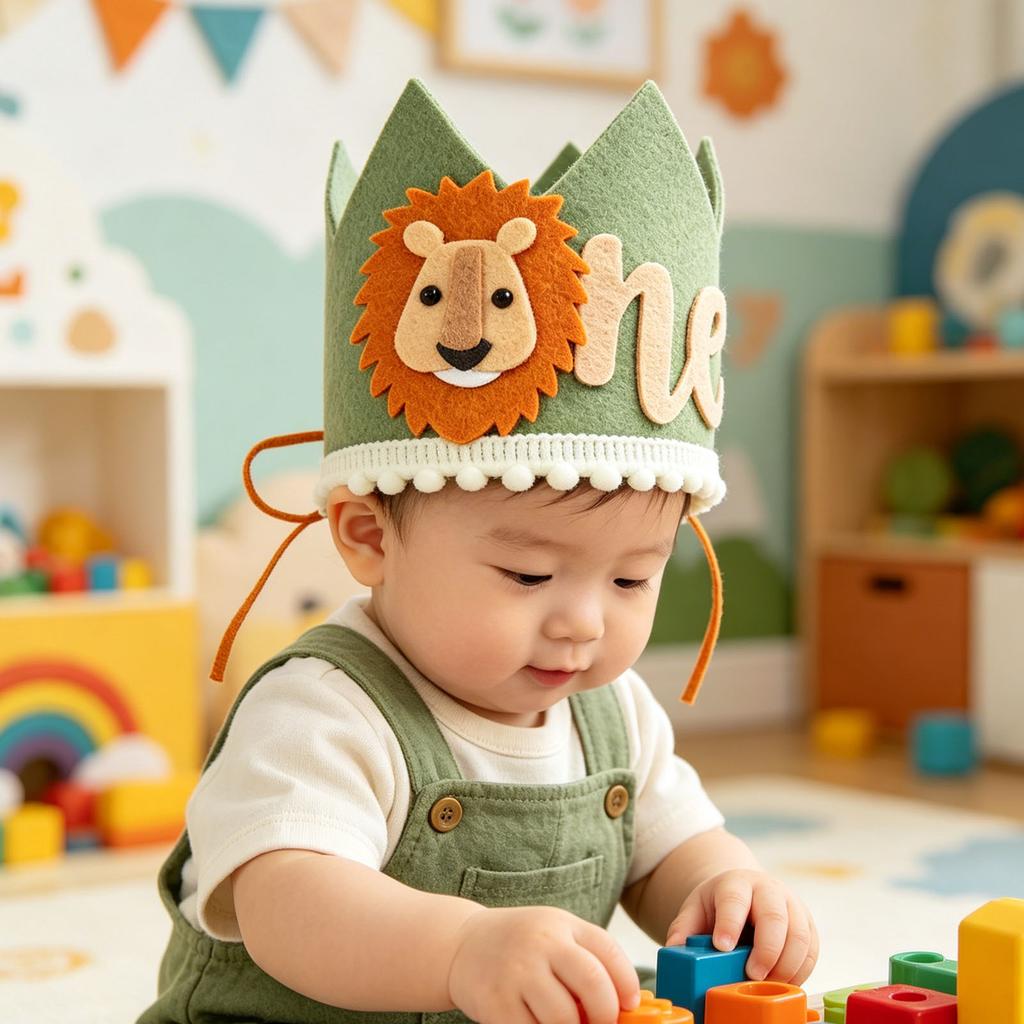 Lion 1st Birthday Crown Adorable Lightweight First Birthday Party Hat Decoration for Kids Type 2