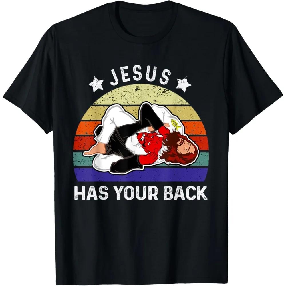 

Футболка для бразильского джиу-джитсу Забавная футболка «Иисус прикроет тебя» Юмористические спортивные топы для джиу-джитсу Мужские Женские Хлопковые футболки с круглым вырезом XXXL чёрный