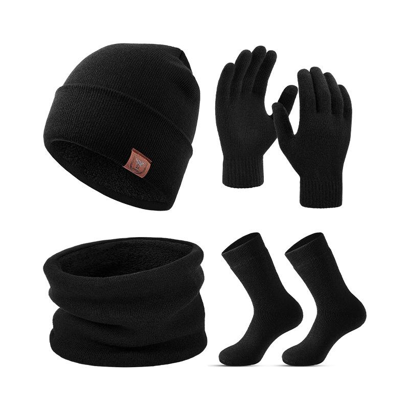 Winter Hat Scarf Gloves Socks Warm Four Piece Set Thickened Wool Socks Knitted Cold Proof Set
