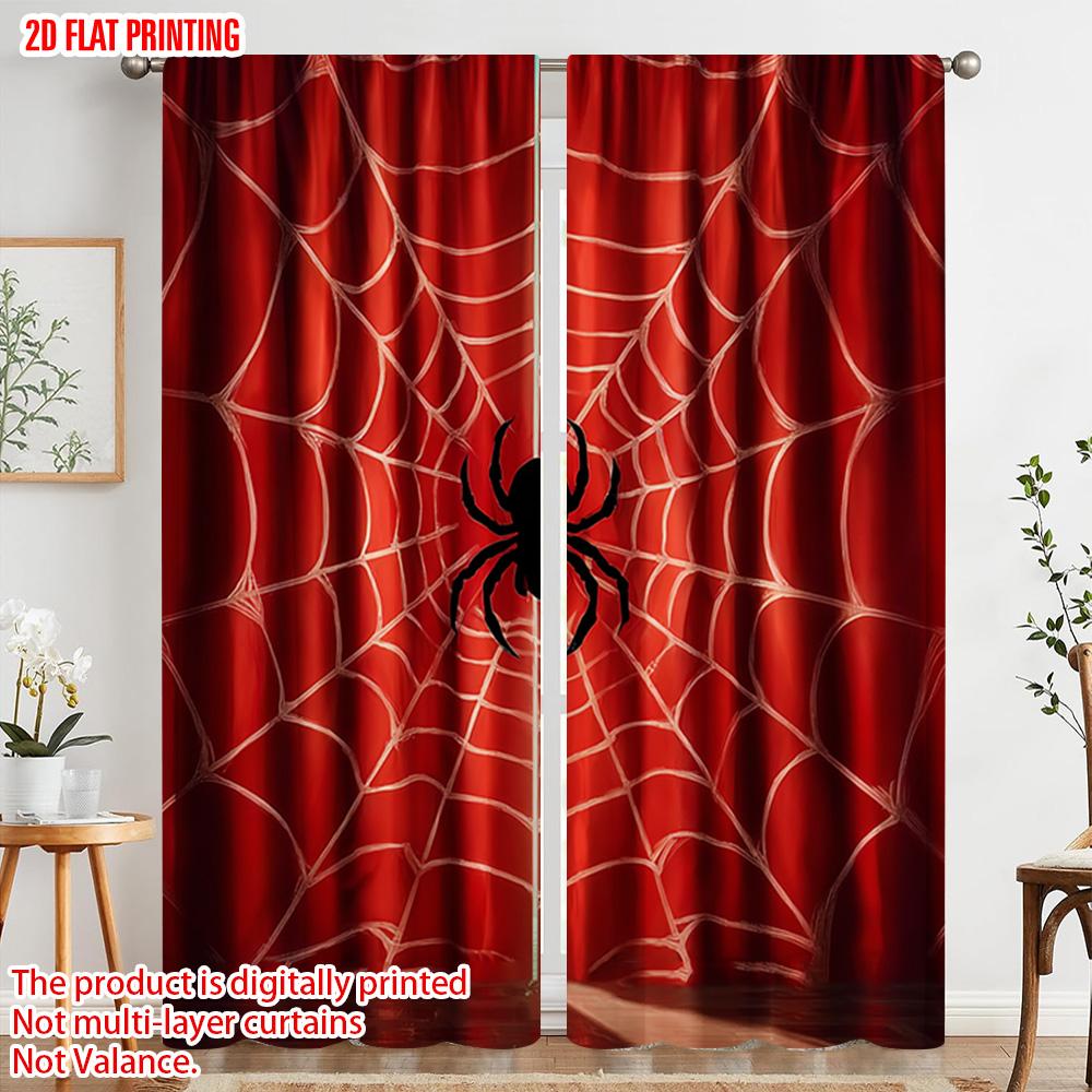 2 Stück moderne Vorhänge mit Spinnen- und Insektenmotiv aus Polyester (ohne Stange) Dekorationen für den Außenbereich, ideal für Schlafzimmer &