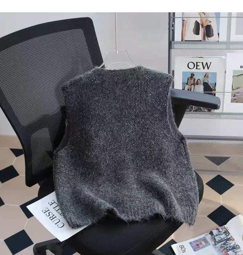 sequined cardigan knitted vest for women's early spring new lazy high-end sense stacked vest vest for women