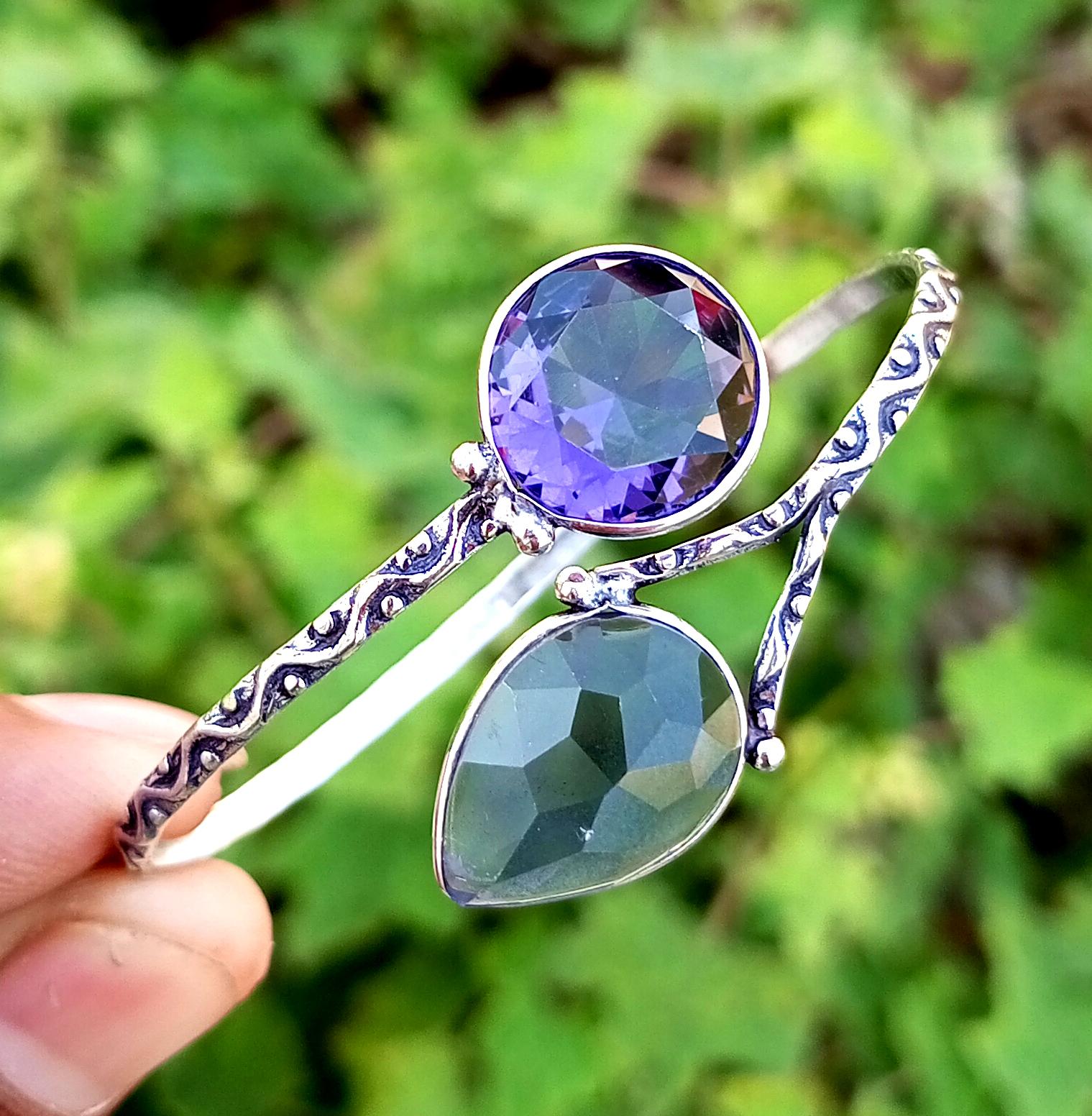 

Граненый стеклянный драгоценный камень Стерлингового серебра 925 пробы с покрытием Регулируемый браслет-манжета унисекс/ювелирные изделия-браслет