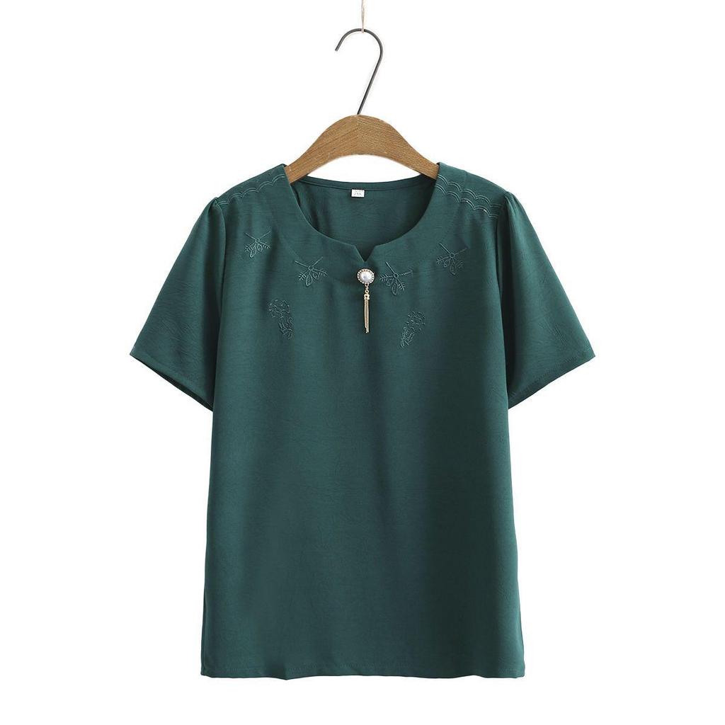 Stylish Spring Two-Piece Set for Middle-Aged Women - Loose Short-Sleeved Top & Bottom