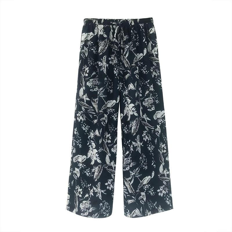 Damen Übergröße Baumwolle Viskose Pyjamahose, Cartoon-Blumendruck, Lockere Neun-Punkt-Strandhose, Outdoor-Bekleidung