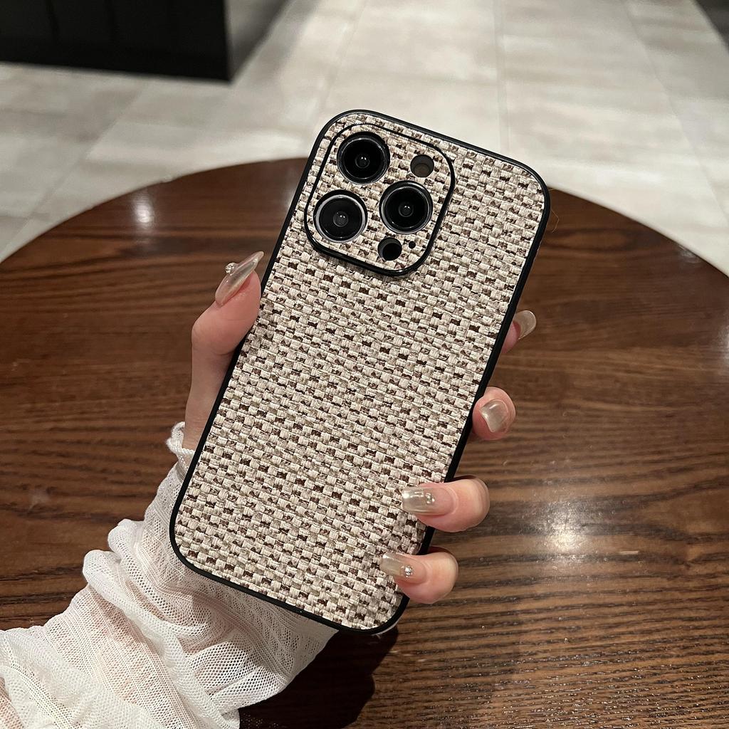 Leather Fabric Texture Is Suitable for Apple 14promax Phone Case, IPhone13 Anti-drop 12pm Simple Ip Female Protective Case