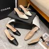 Fashion 7CM High Block Heels Mules Shoes Ladies Pointed Toe Wedges Slides Shoes Woman U Open Slingback Sandals Femmes Pantuflas Slippers