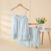 Women 100 Cotton Plaid Camisole Shorts Pajama Set With Chest Pad Summer Homewear