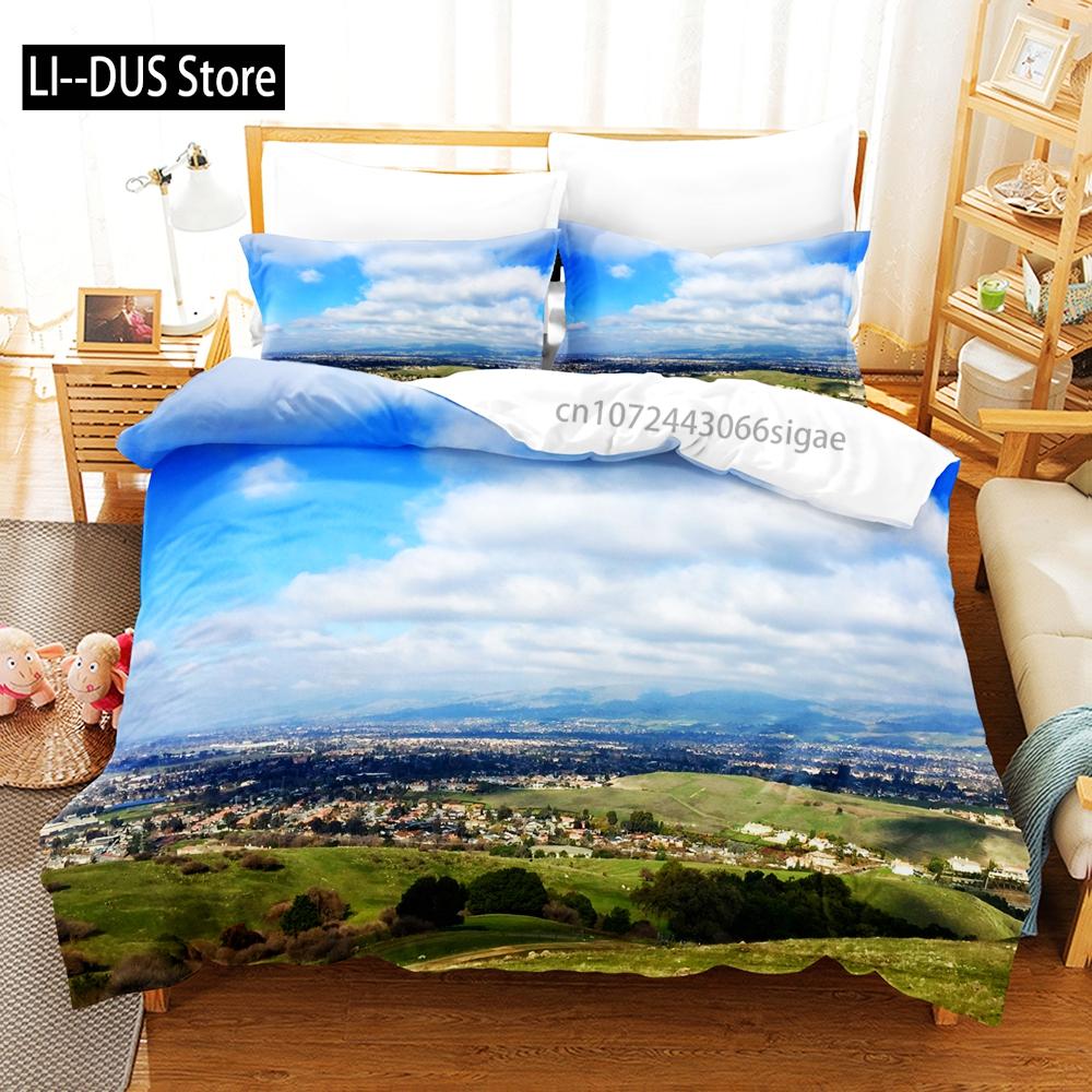 Sky With White Clouds Bedding Set Single Twin Full Queen King Size Bed Set Aldult Kid Bedroom Duvetcover Sets 3D Anime 030