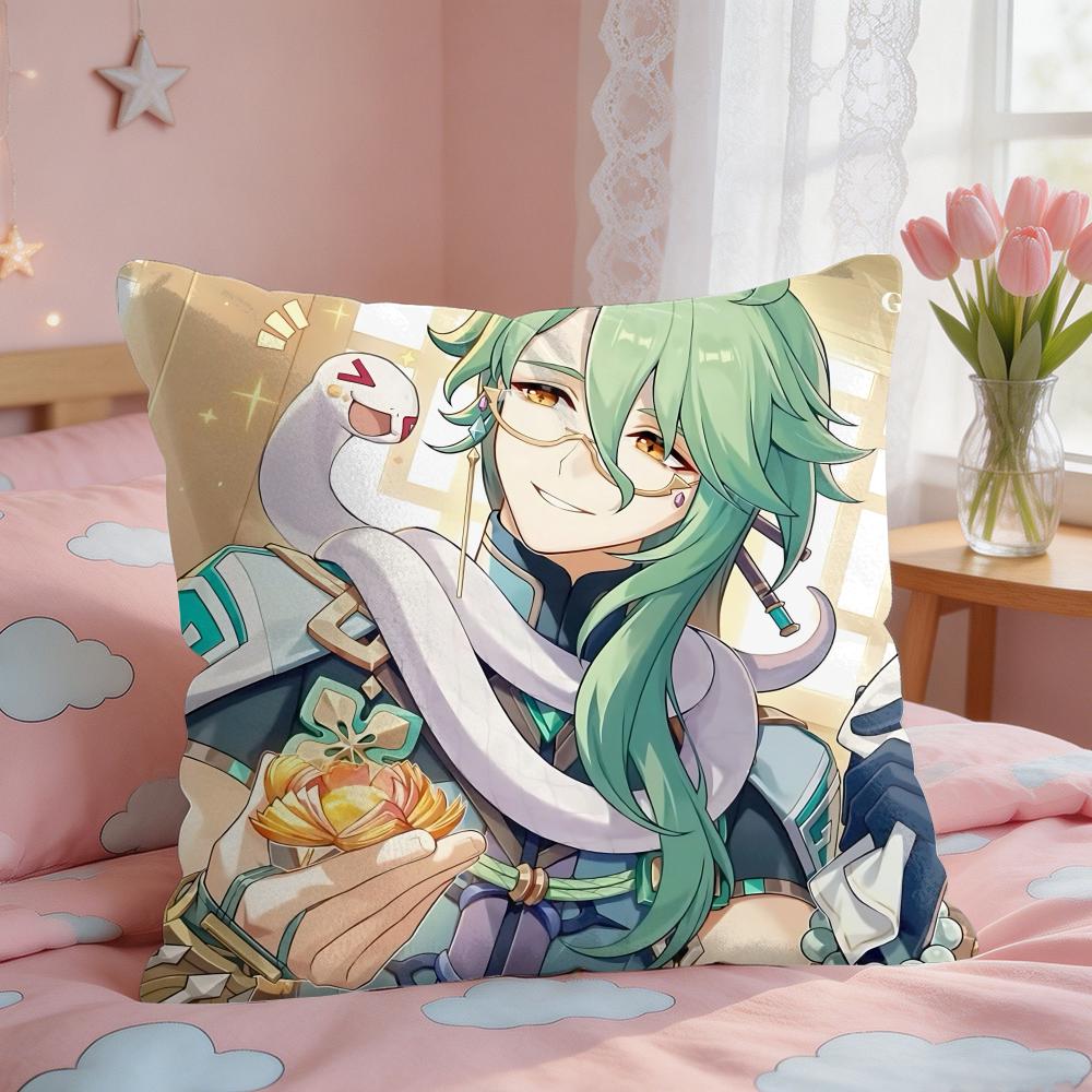 Baizhu Genshin Game Cushion Cover Short Plush Pillow Case Room Sofa Cushion Covers Home Decor Funda