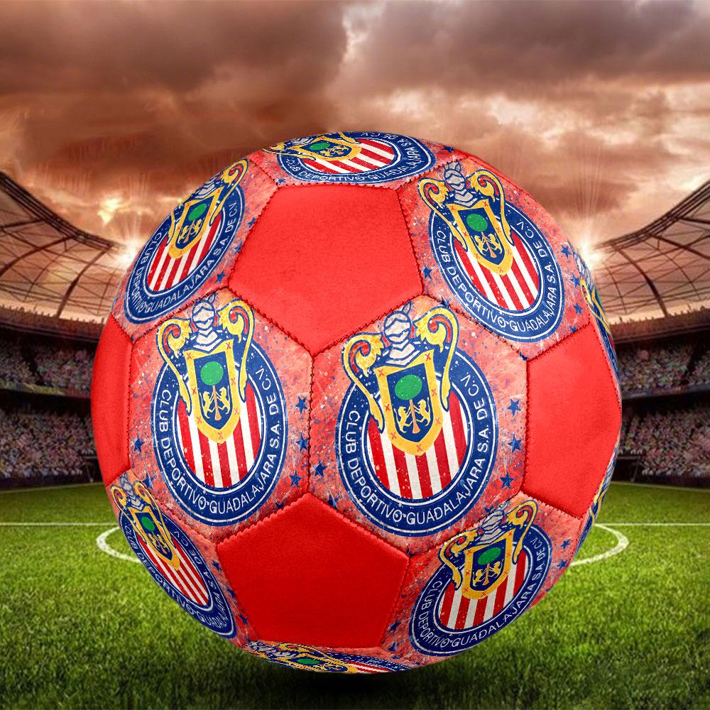 CD Guadalajara Size 5 Soccer Ball, Machine-Stitched PVC, Durable & High Bounce, All Ages Fit, fan merchandise, matches & outdoor use.
