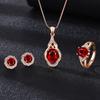 2025 Ruby Diamond Jewelry Set Flower Design Ring Earnail Pendant Necklace