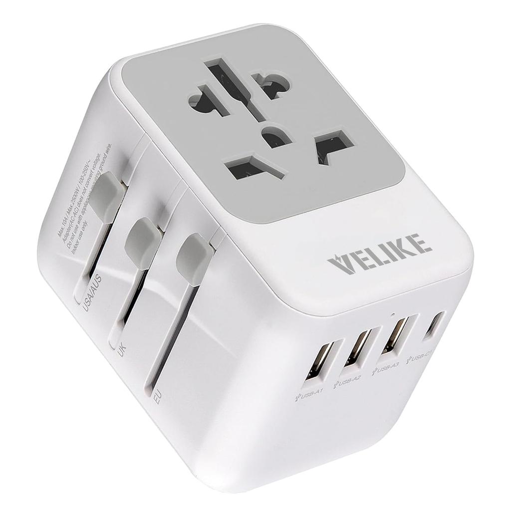 Overseas Conversion Plug VELIKE Outlet Multi Conversion Plug Overseas Power Plug 3 Ports 1 Compatible Worldwide Converter Type Multi Adapter Charger