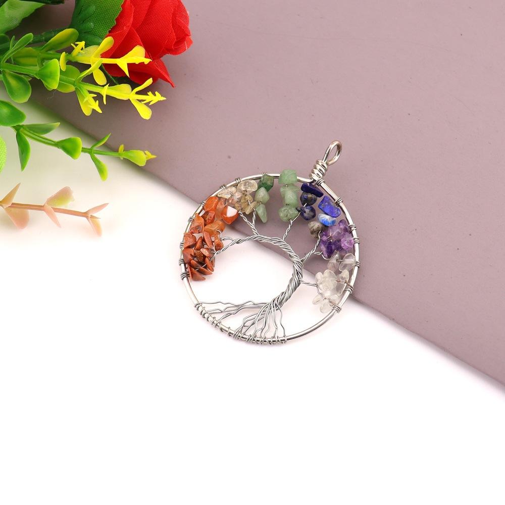 Natural Crystal Gravel Winding Colorful Tree Of Life Pendant Necklace Natural Stone Fortune Tree Dream Catcher Pendant N746