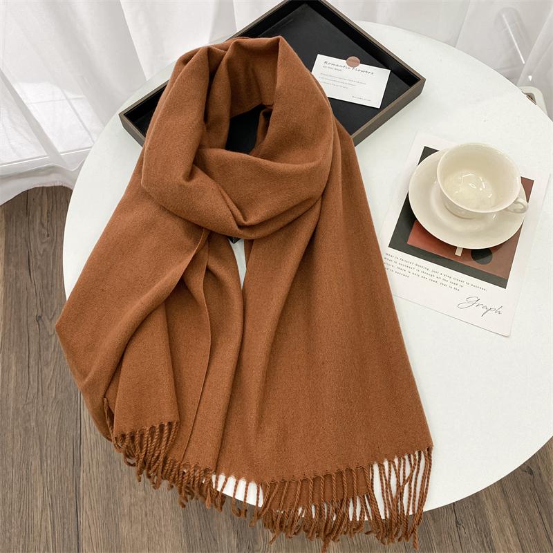 Winter Scarf Women Luxury Autumn Winter Cashmere Scarf Thickened Warm Shawl Classic Tassels Fluffy Scarf Solid Cope Foulard