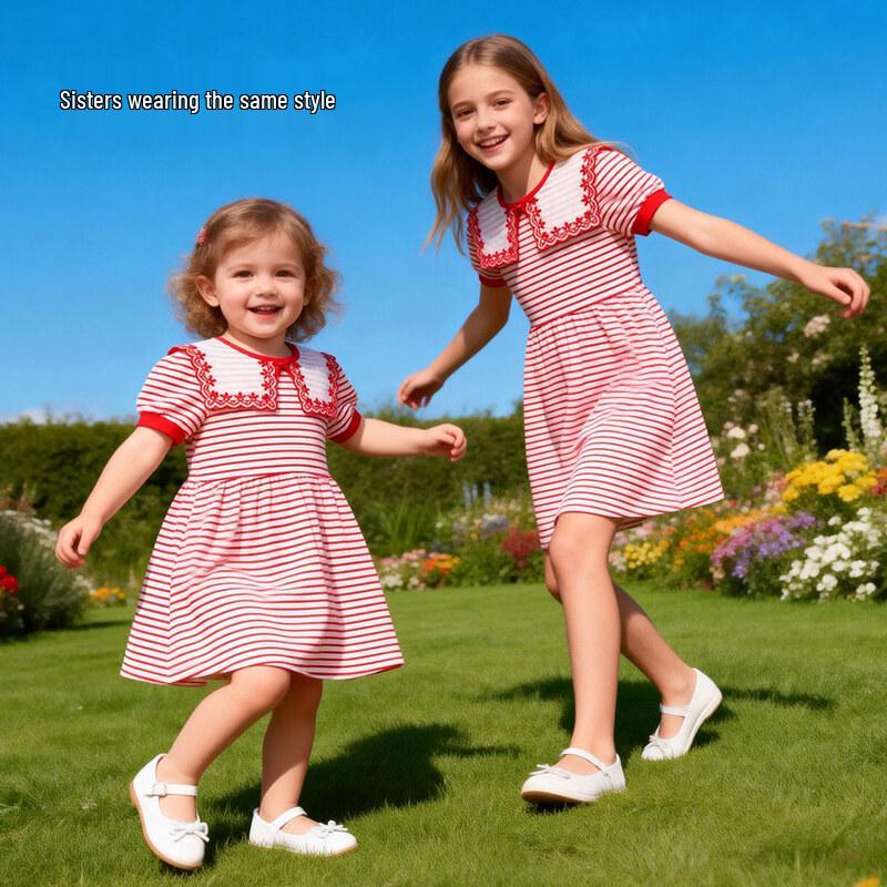 Beibeiyi Sommer Mädchen gestreiftes T-Shirt Kleid