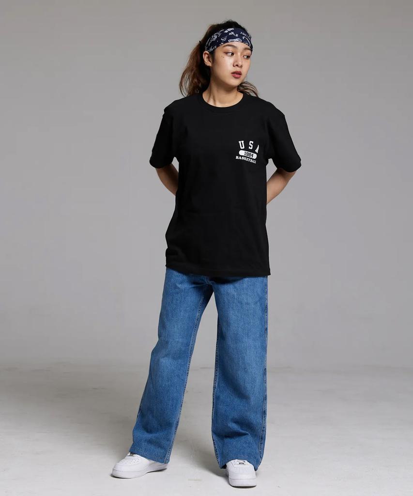 CREAM SODA LAB [2Pack] Usa Basketball Small Logo Short Sleeve T-Shirt Black (White) White (Black)